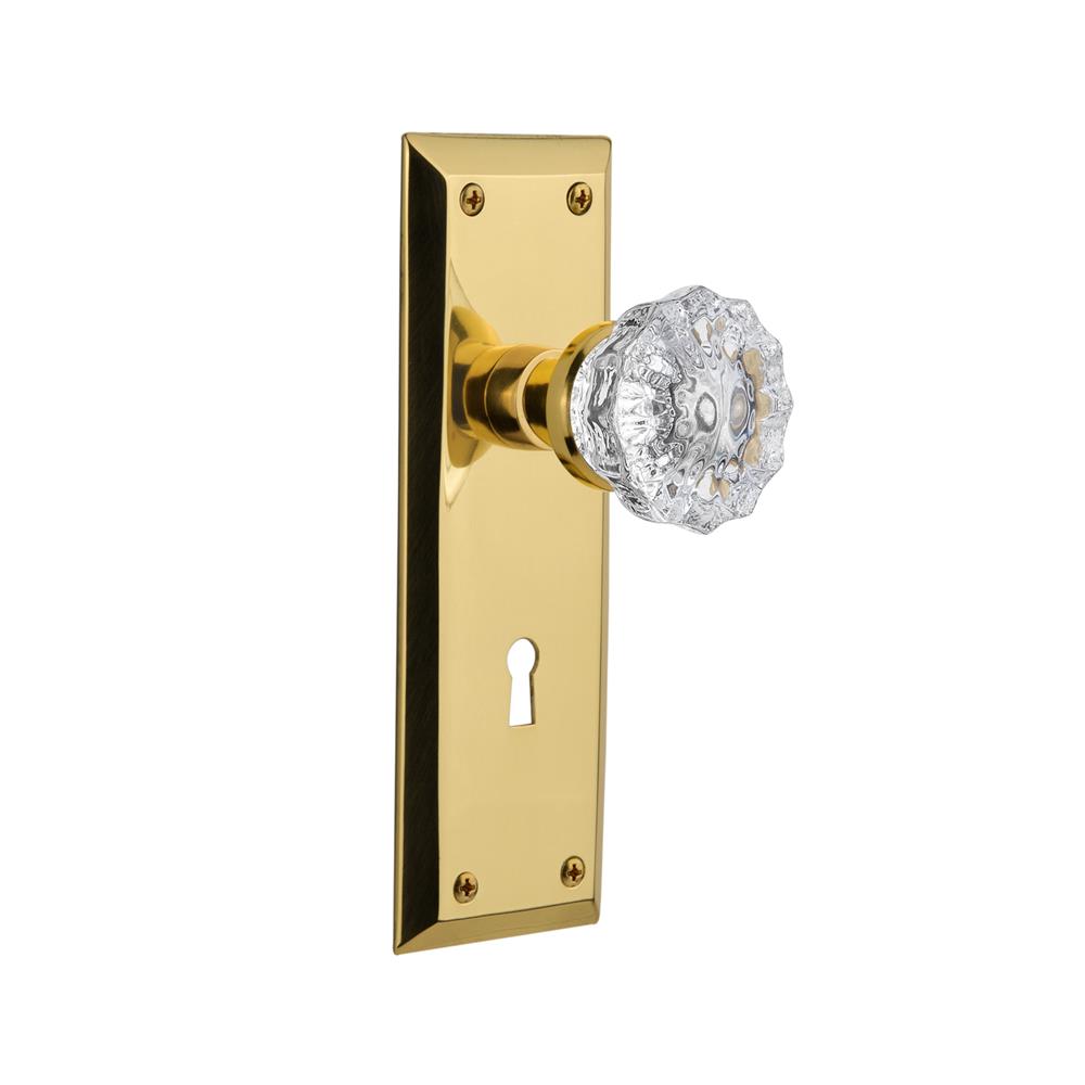 Nostalgic Warehouse NYKCRY Double Dummy New York Plate with Crystal Knob and Keyhole in Polished Brass
